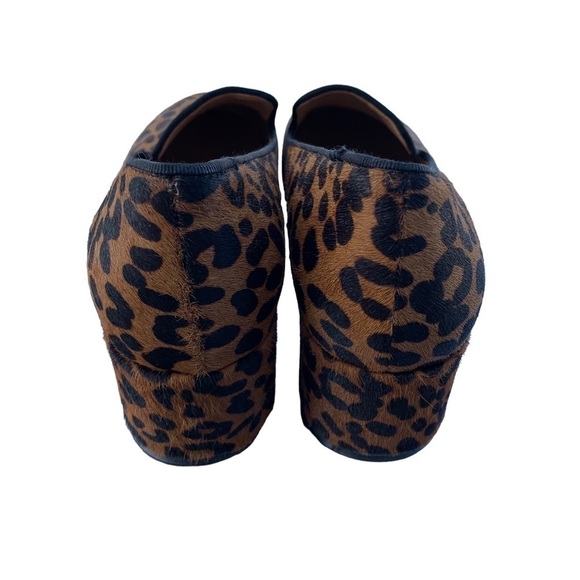 Banana Republic Real Calf Fur Leopard Print Block Mid-Heel Shoes 7.5 Leather - Picture 5 of 9